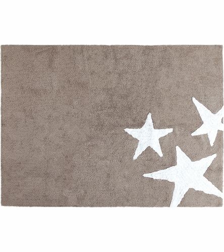 Lorena Canals Baumwollteppich 3 Sterne weiß auf hellbraun 120x160cm waschbar